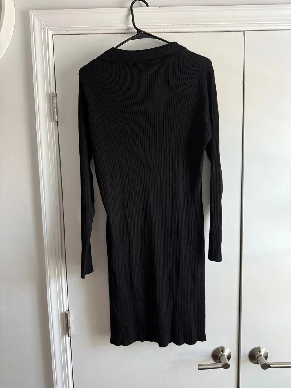 Black Ribbed Button-Front Collared Cardigan Dress - Picture 3 of 3